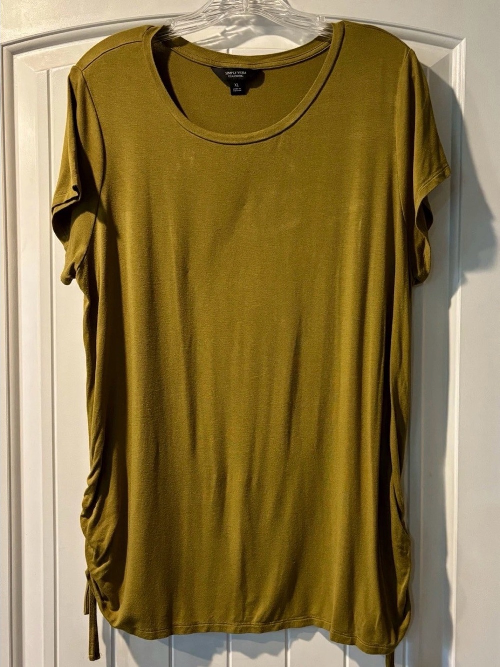 Simply Vera Vera Wang Olive Green Short Sleeve Side-Tie Tunic Top